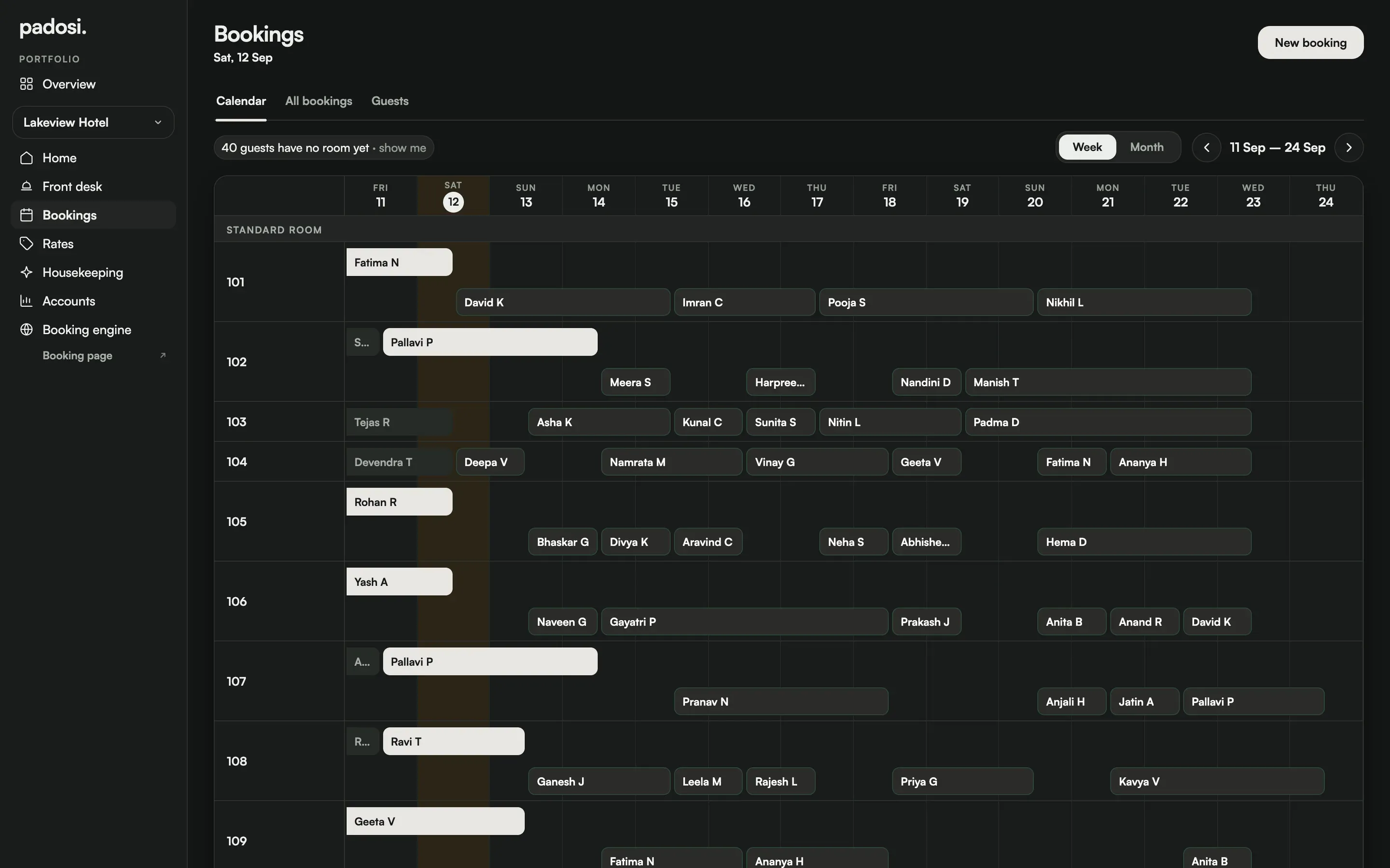 The booking calendar: every room and every night on one screen.