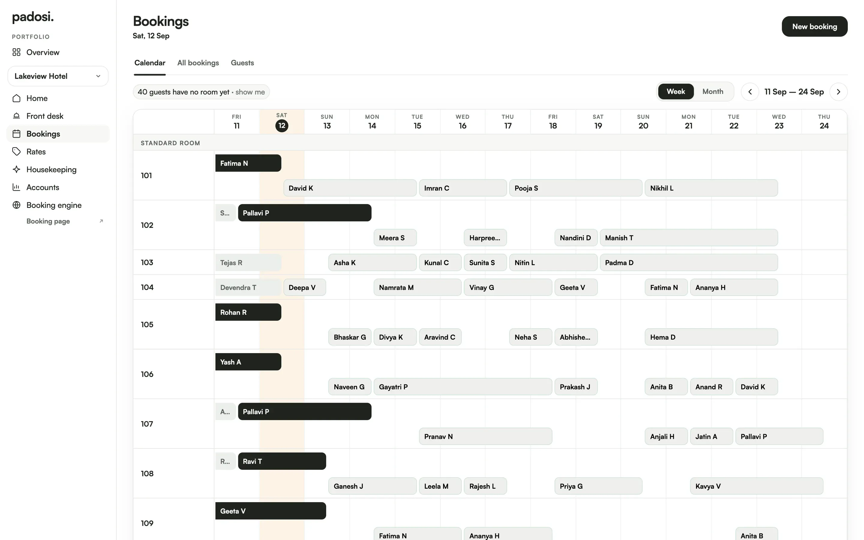 The booking calendar: every room and every night on one screen.